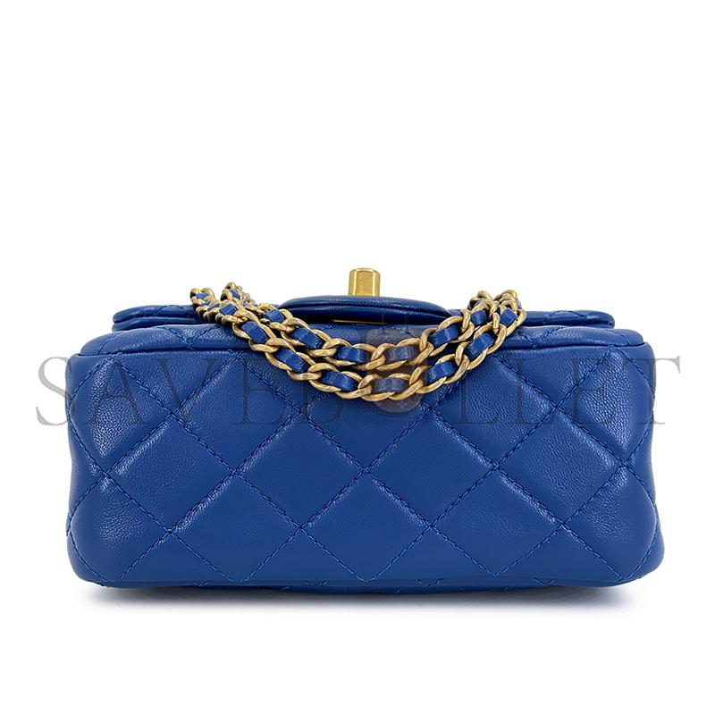 CHANEL BLUE QUILTED LAMBSKIN PEARL CRUSH SQUARE MINI FLAP BAG AGED GOLD HARDWARE AS1786 (18*13*7cm)
